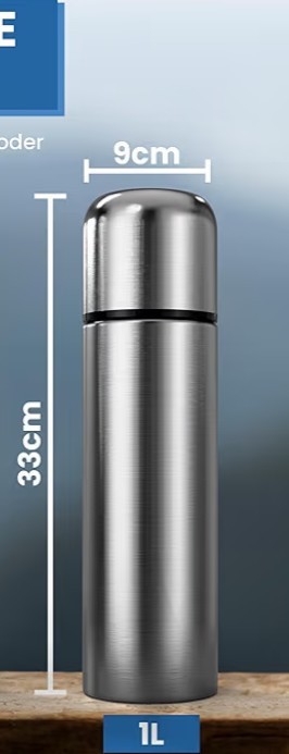 1000 ml Thermos Flask with Push Button, Double-Walled Stainless Steel Insulated - Image 3