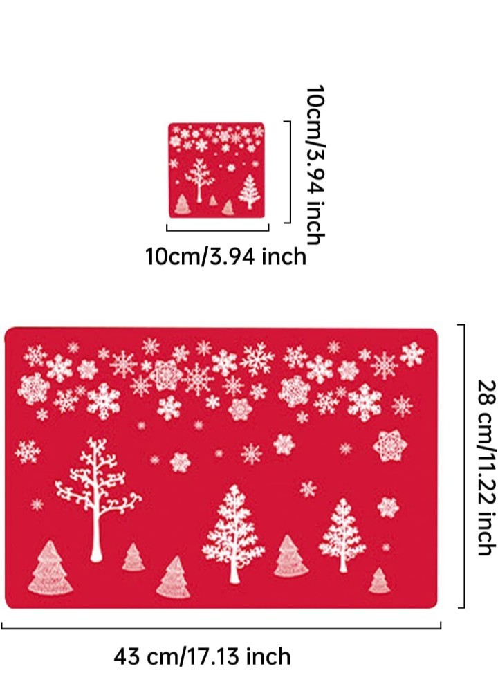 12pcs Christmas Dining Table Mats Set PVC Printing Placemats and Coasters UK - Image 3