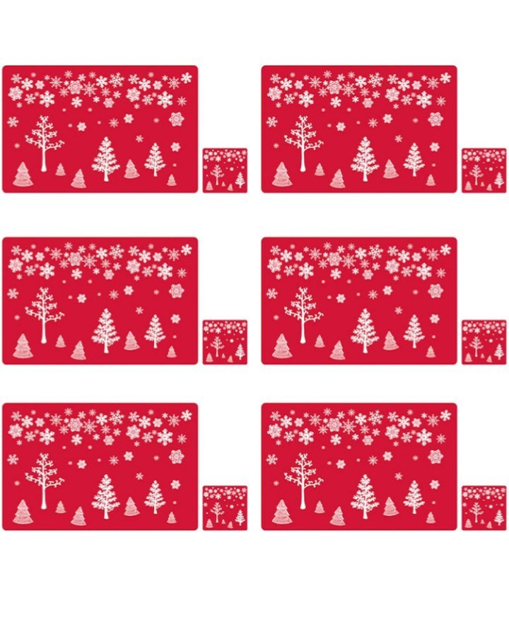 12pcs Christmas Dining Table Mats Set PVC Printing Placemats and Coasters UK