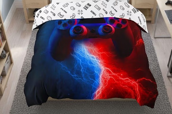 Homewish Gamer Gaming Bedding Sets Single Size,Lightnings Gamepad Duvet Cover - Image 3
