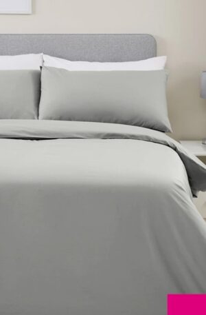 Non-Iron 180 Thread Count Duvet Cover Set with 2 Pillow Case King Size Grey