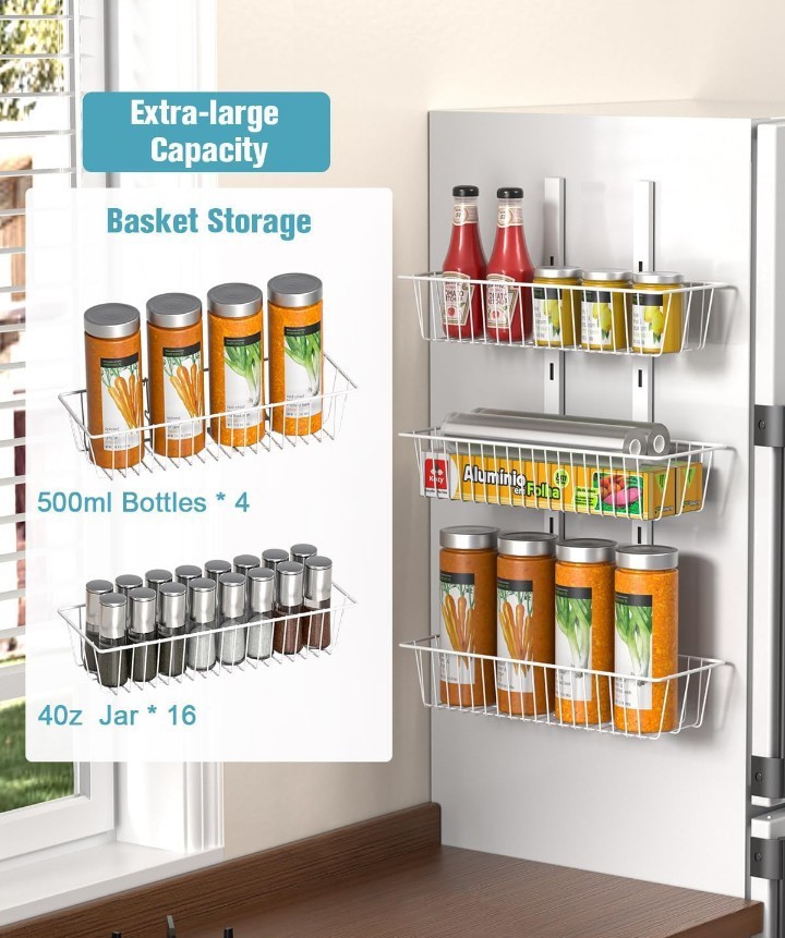 Door Storage, Pantry Storage Organizer with Adjustable Basket, 3 Baskets - Image 4