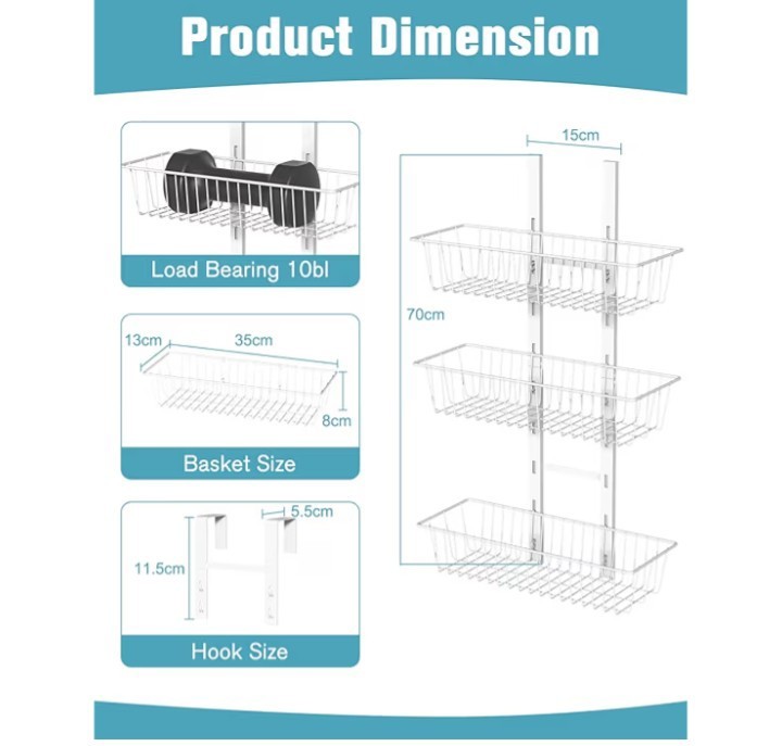 Door Storage, Pantry Storage Organizer with Adjustable Basket, 3 Baskets - Image 5