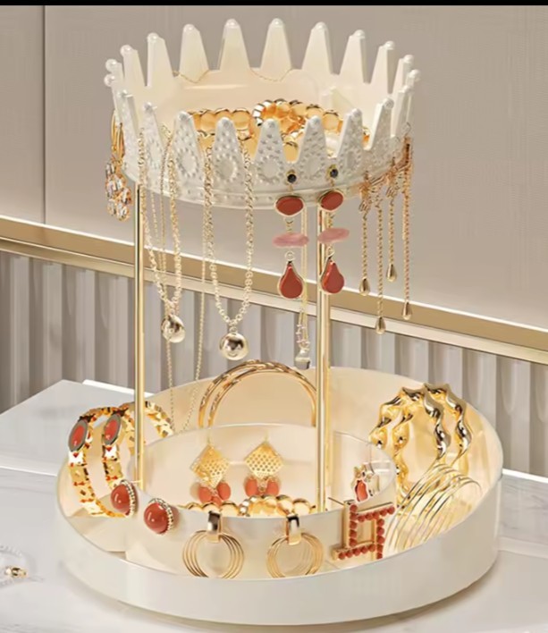 360° Rotating Jewelry Organizer Display Stand, Crown-Shaped Hanging Organizer