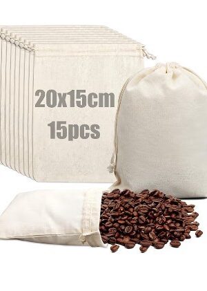 Cotton Muslin Bags 20×15cm Cotton Drawstring Bag 15 Pcs Reusable Drawstring Bags