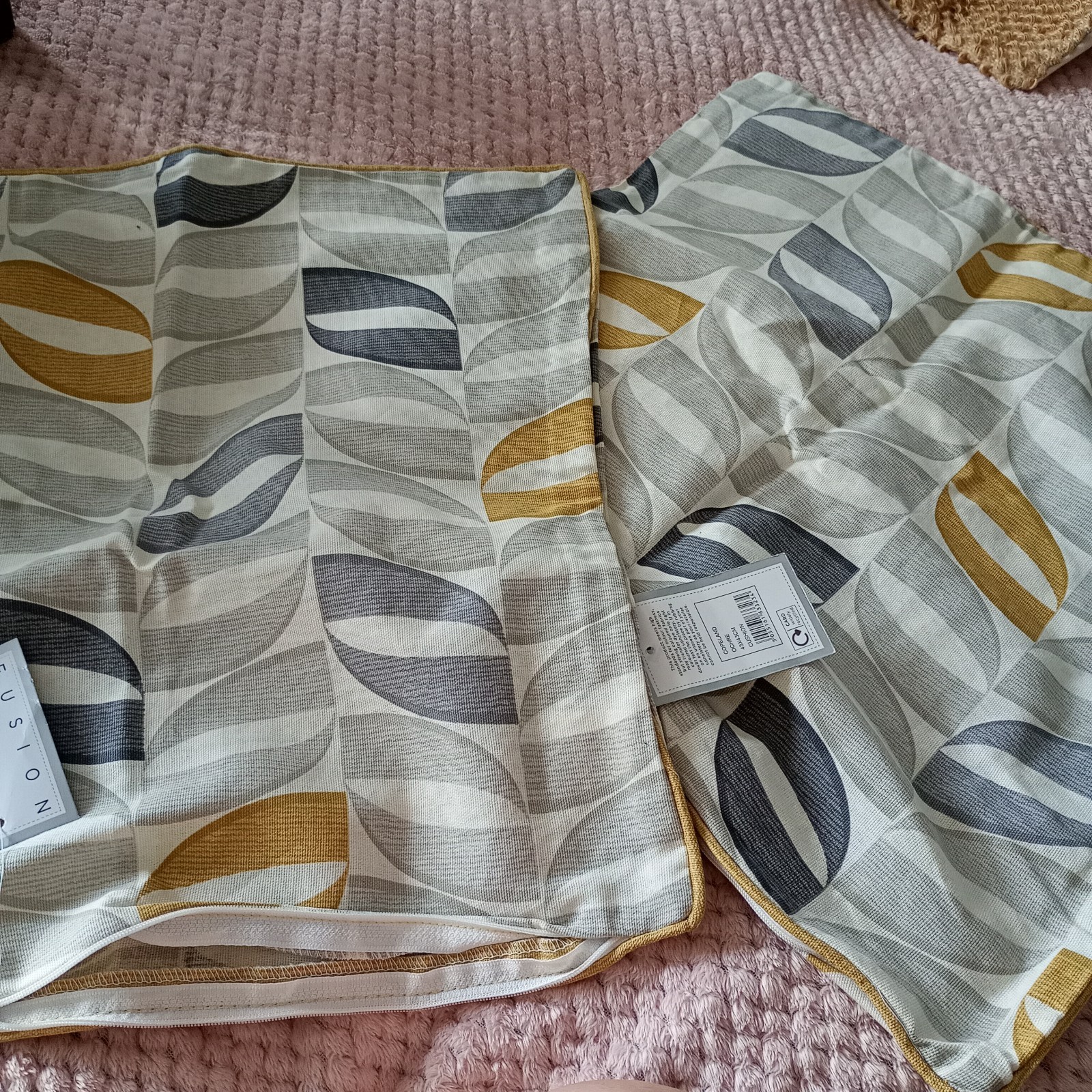 Fusion COPELAND Ochre Geometric 100% Cotton Cover Cushions 43x43cm 2pack - Image 4