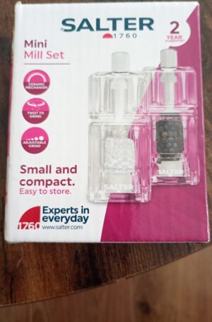 Salter Mini Salt & Pepper Grinder Set – Adjustable Ceramic Mills – Clear Design