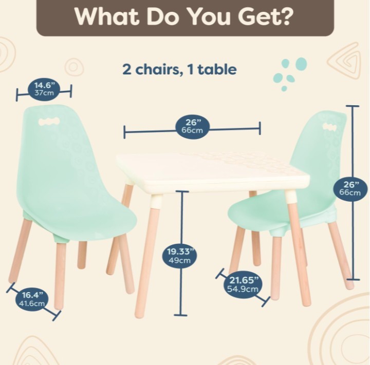 B. toys – Table and Chair Set – Furniture For Toddlers 1 Craft Table & 2 Chairs - Image 3