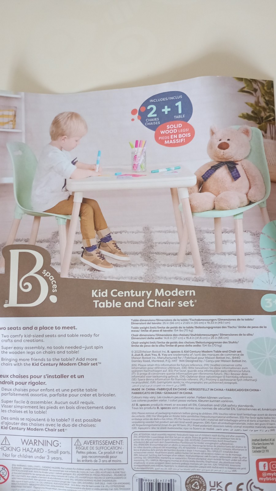 B. toys – Table and Chair Set – Furniture For Toddlers 1 Craft Table & 2 Chairs - Image 6