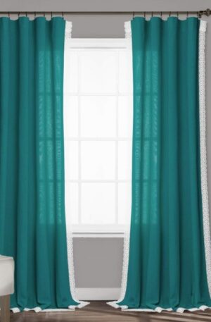 Lush Decor Turquoise Rosalie Window Curtains Farmhouse,  (Pair), 84” x 54,