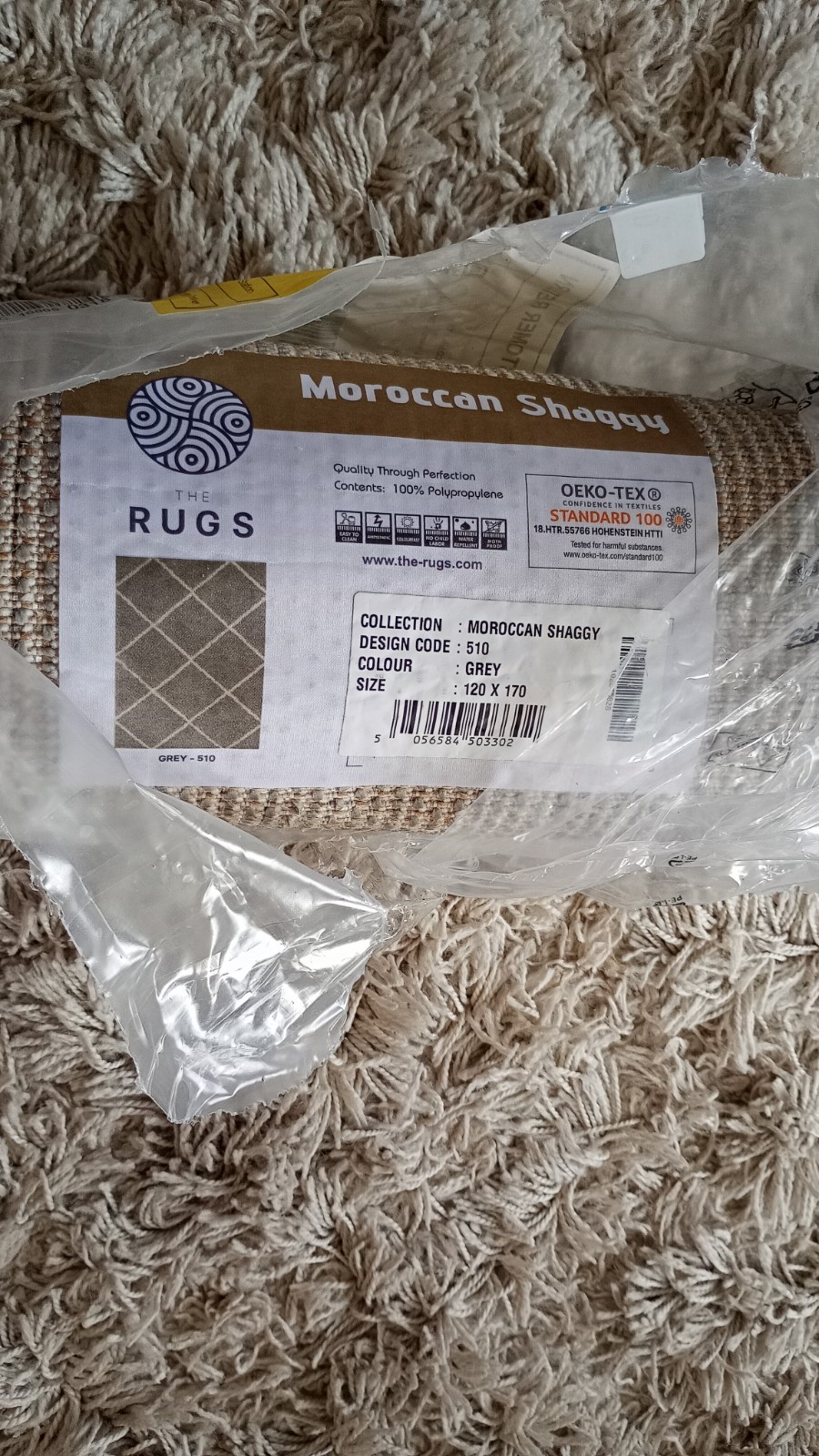 Modern Shaggy Rug Geometric Grey 120X170Cm - Image 4