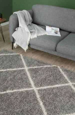 Modern Shaggy Rug Geometric Grey 120X170Cm