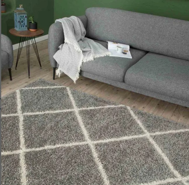 Modern Shaggy Rug Geometric Grey 120X170Cm