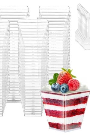 49 Pack 4Oz/120ml Mini Dessert Pots Reusable Clear Hard Plastic With Teaspoons