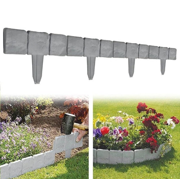 5M Grey Stone Effect Lawn Edging Pack of 20 No-Dig ABS Garden Border Fence - Image 4