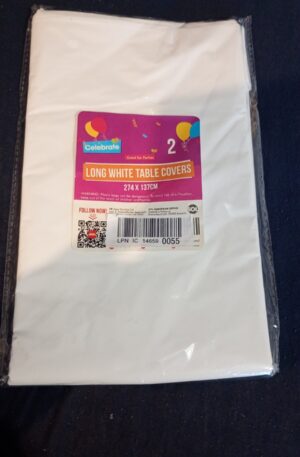 SOL 2pk Long White Table Cloth Party 274x137cm Plastic Cover Disposable