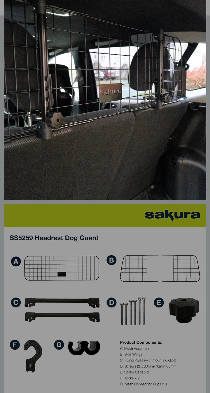 Sakura Headrest Dog Guard For Cars SS5259 Adjustable from 106 to145 x 33 x 6 cm