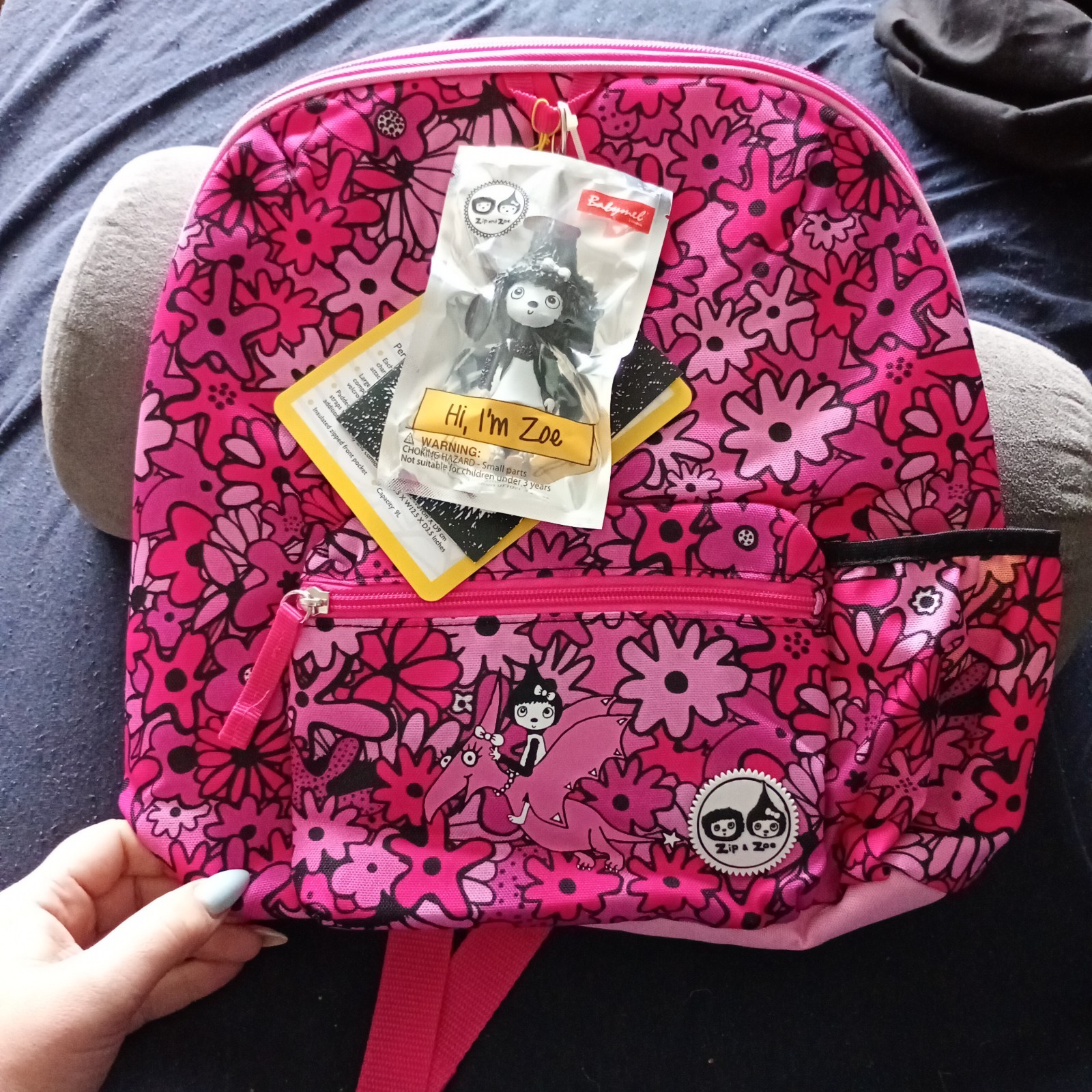 Child's Backpack Kids Babymel Pink Zip & Zoe Dinosaur and Floral Bag Brand New - Image 3