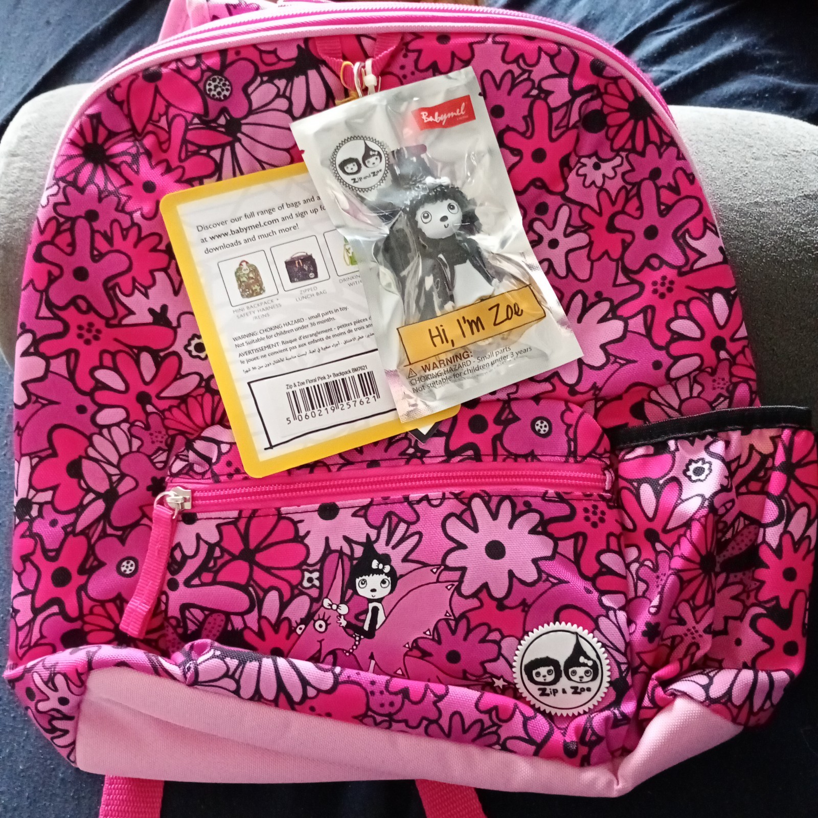 Child's Backpack Kids Babymel Pink Zip & Zoe Dinosaur and Floral Bag Brand New