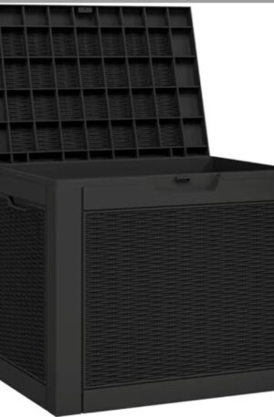 118l garden storage box  rattan resin indoor outdoor deck box for packag black