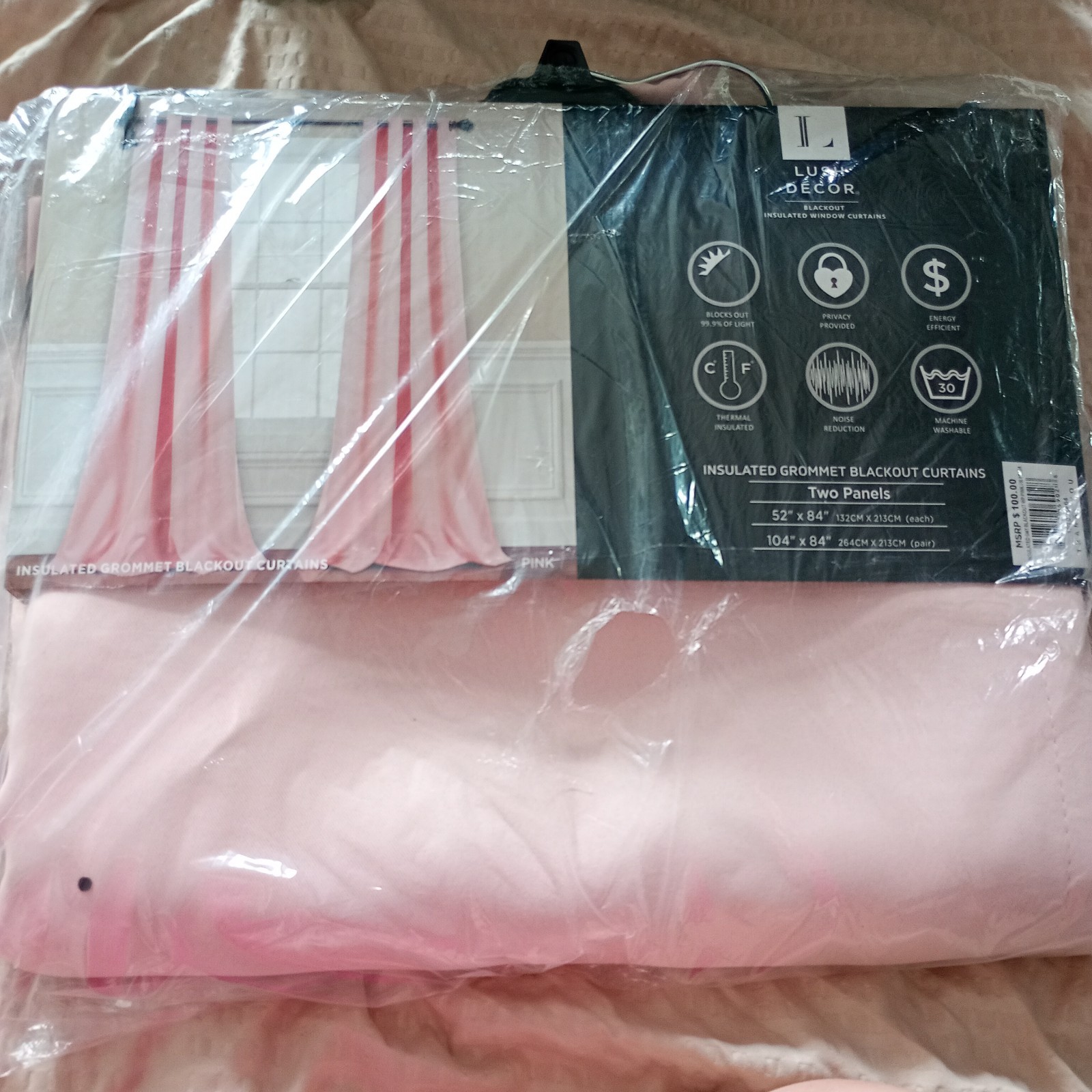 Lush Decor Insulated Grommet Blackout Curtains Panel Pair, 52" W x 84" L, Pink - Image 4