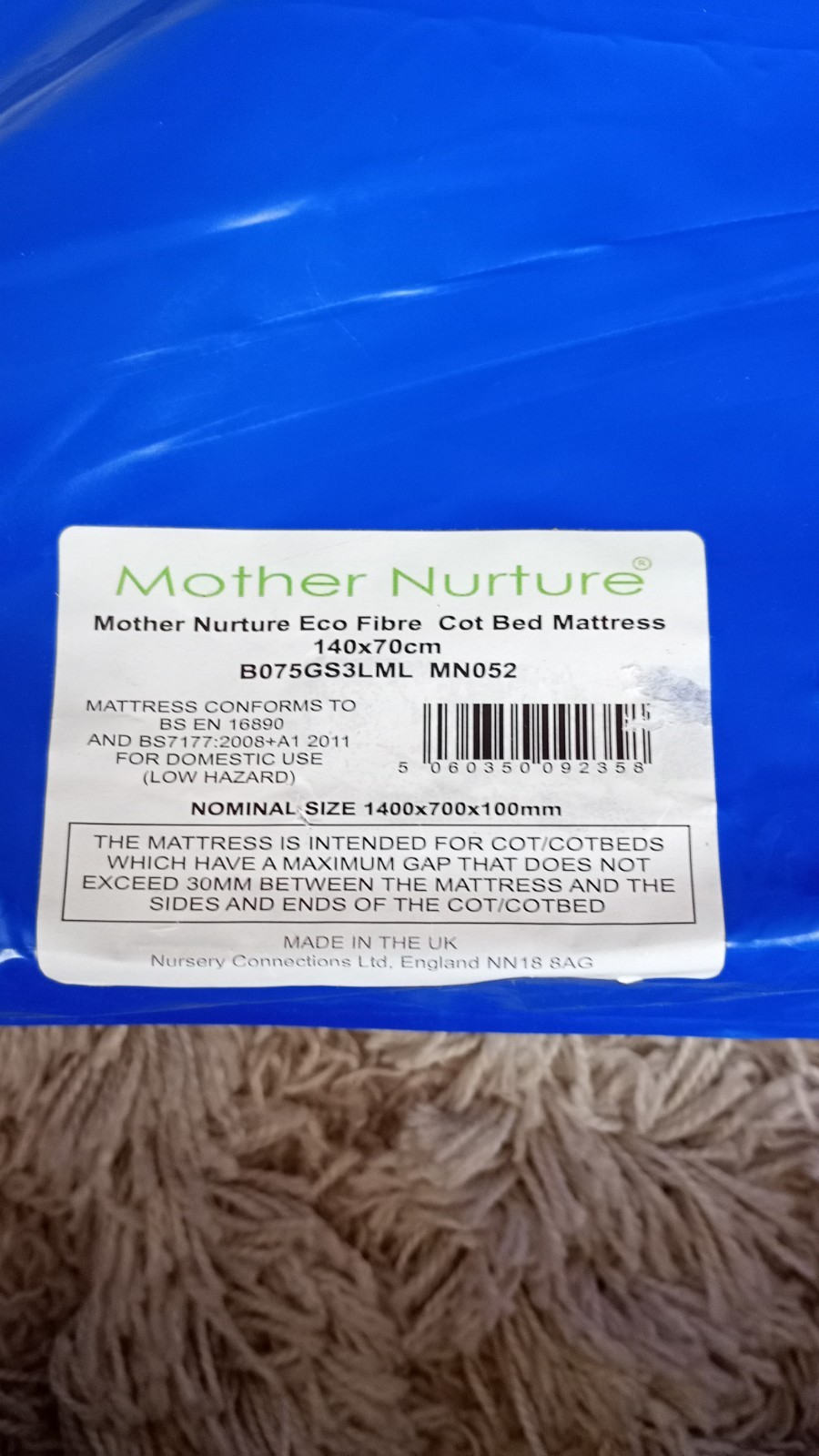 Mother Nurture Classic Eco Fibre Cot Bed Mattress - 140 x 70 x 10 Cm - New - Image 3