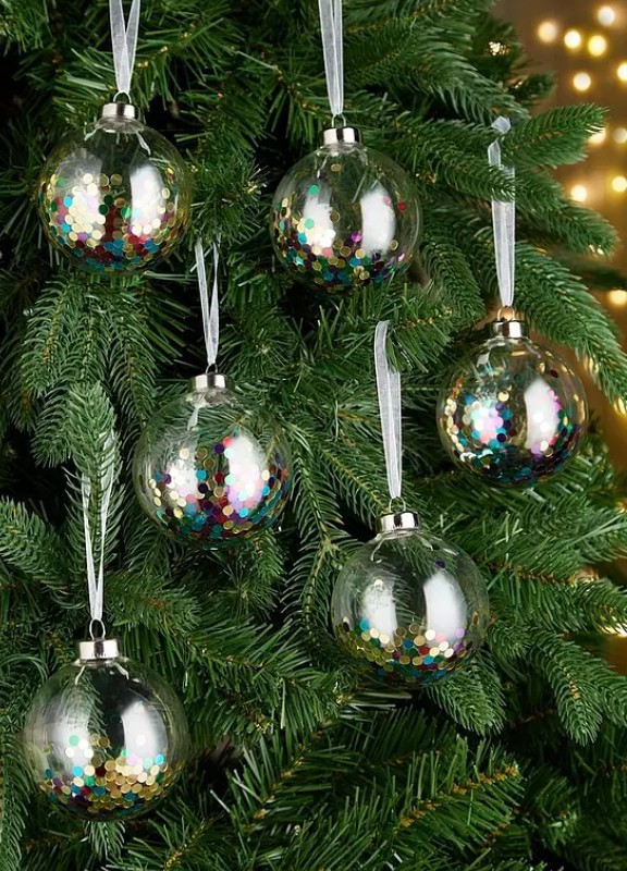 Set of 6 Confetti Christmas Tree Baubles 80mm - Image 3