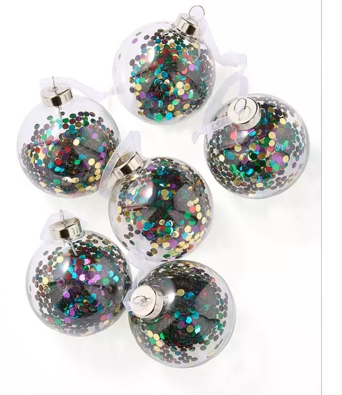 Set of 6 Confetti Christmas Tree Baubles 80mm