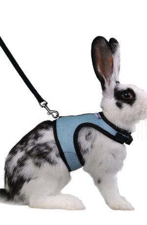 Adjustable Soft Harness Elastic Leash for Rabbits Size L Blue