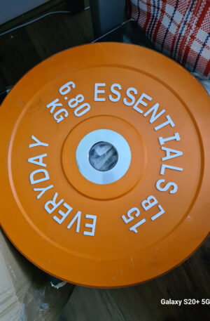 Everyday Essentials Color Coded Orange 15LB Bumper Plate Weight With Steel Hub