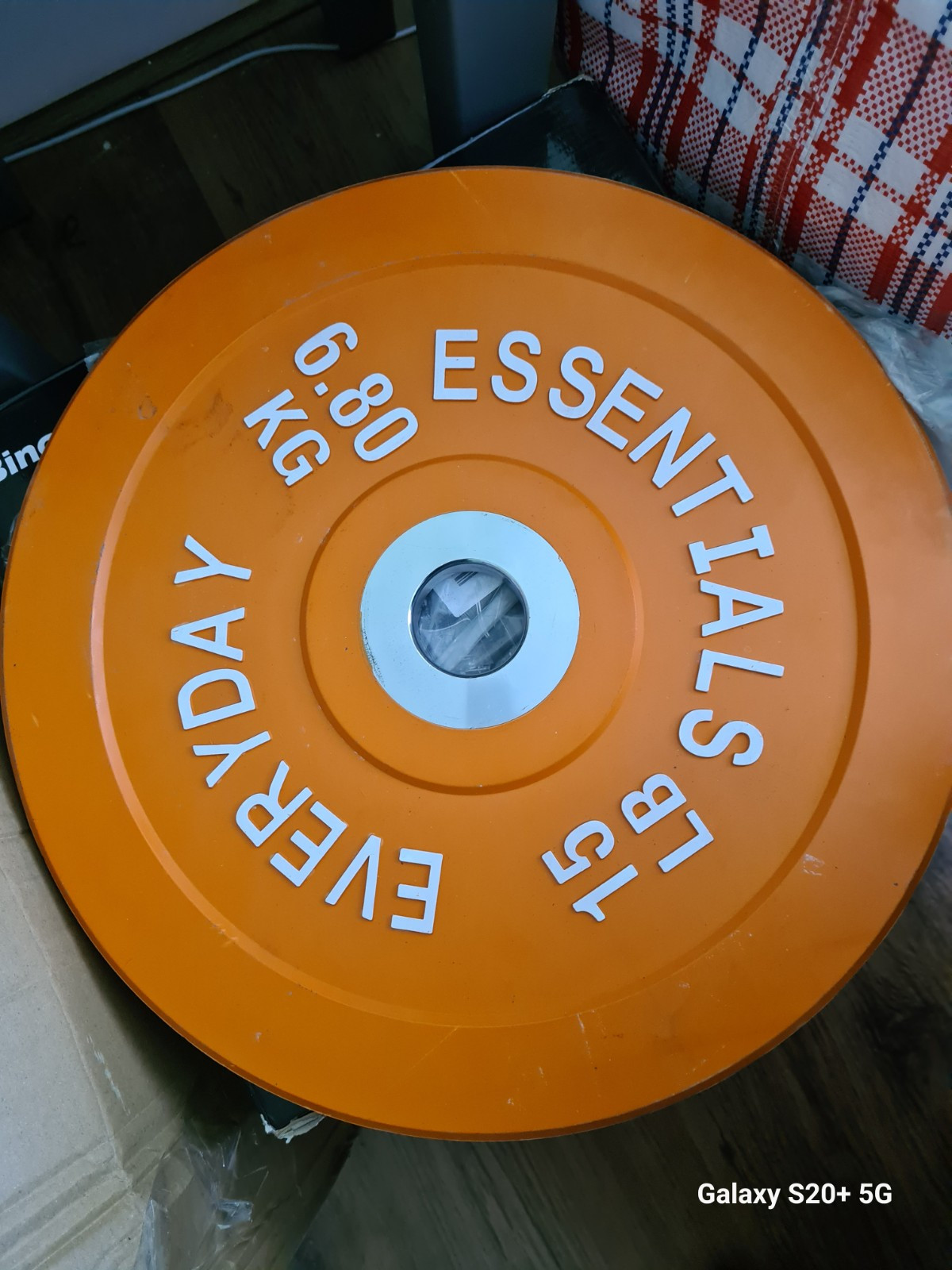 Everyday Essentials Color Coded Orange 15LB Bumper Plate Weight With Steel Hub