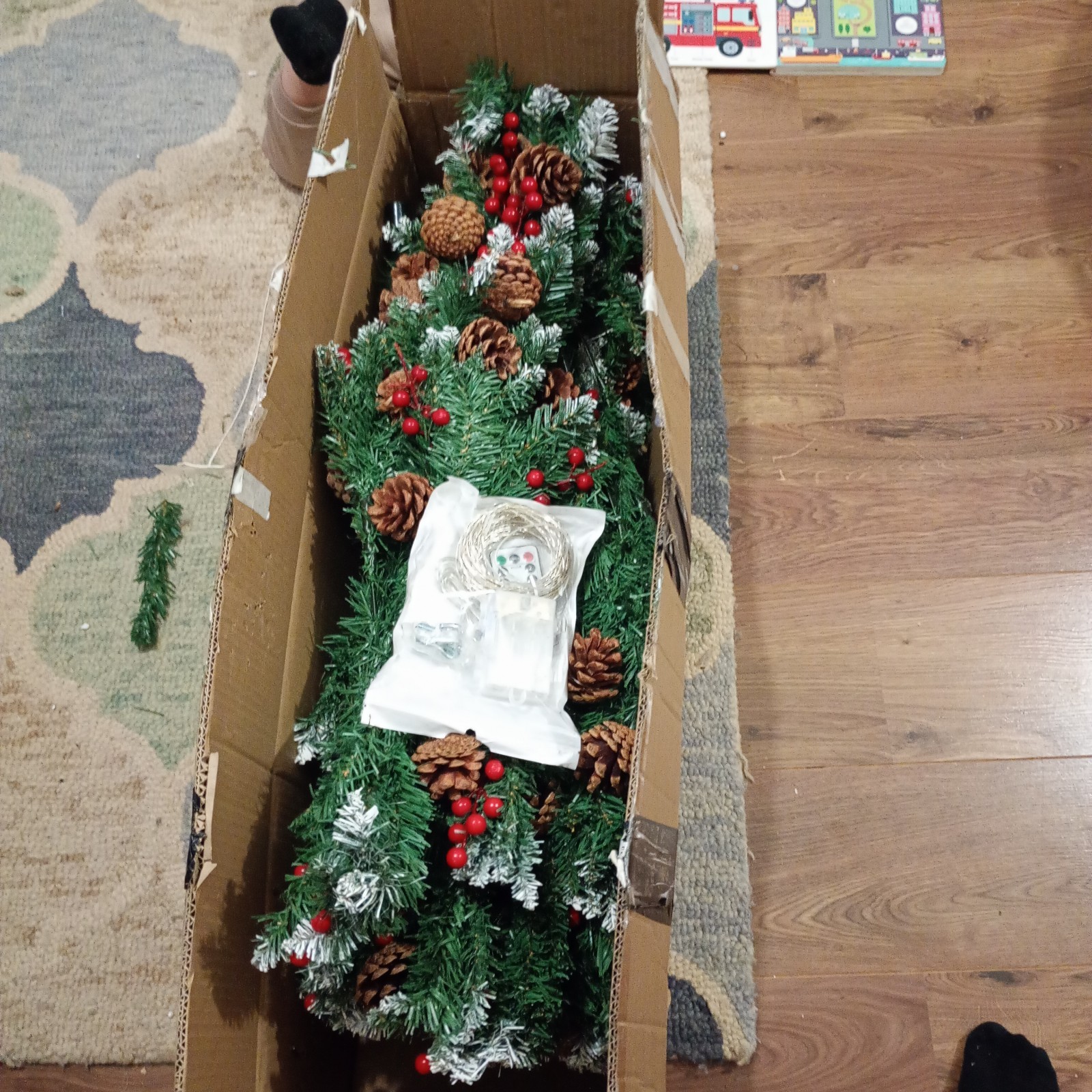 Pencil Christmas Tree with Pine Cose and Berries - Green / 5ft with Lights - Image 5