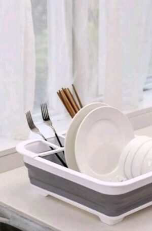 Dish Drainer Large Collapsible Drying Rack w/ Cutlery Divider 36.5x31.5x13cm