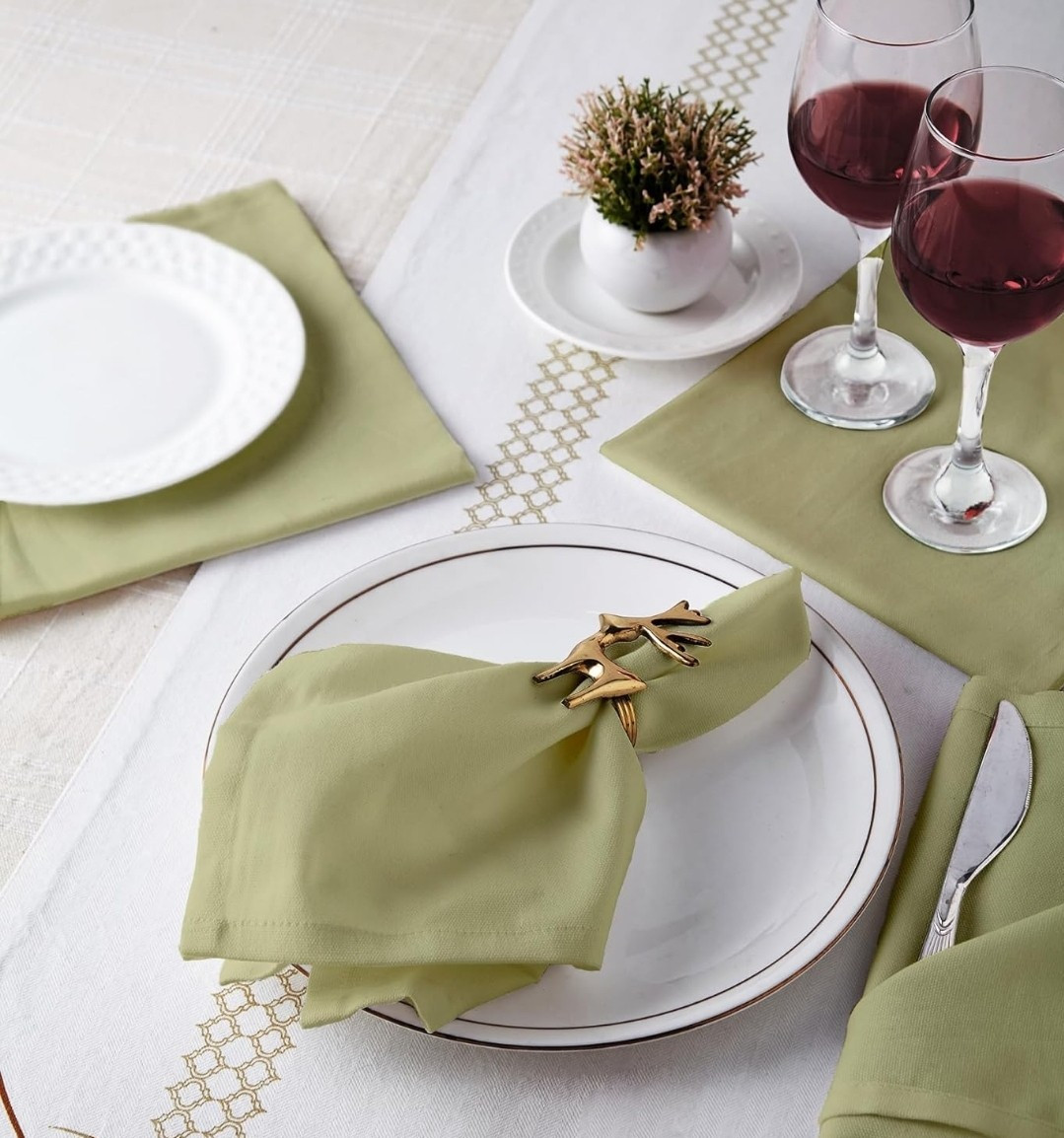 Encasa Cotton Cloth Napkins | Set of 6 | Size 43x43 cm | Sage Green Solid Color - Image 3