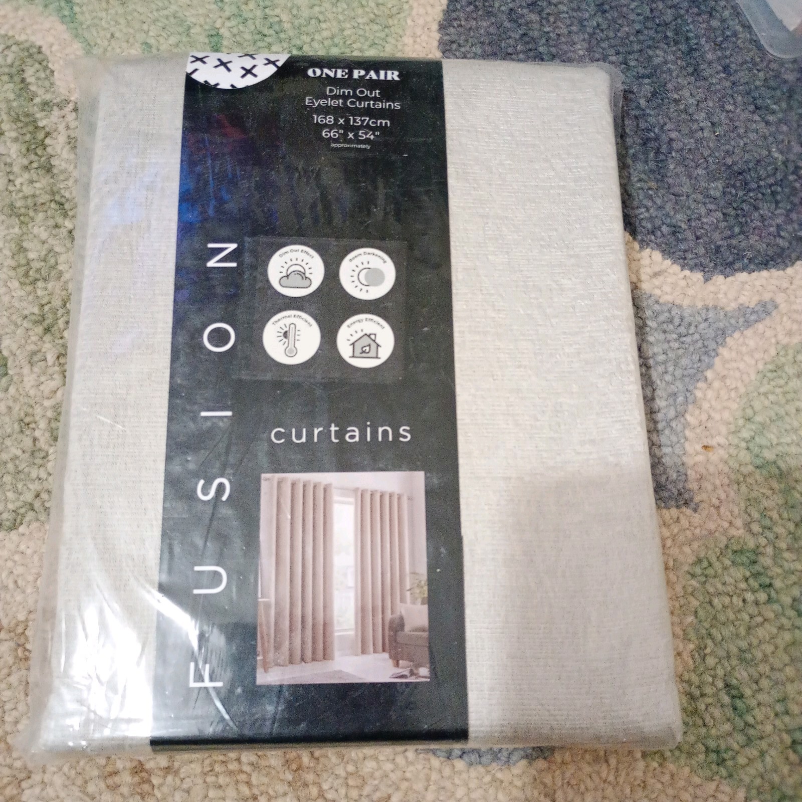Strata Natural Dimout Eyelet Curtains 66"X54" One Pair - Image 3
