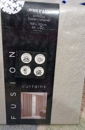 Strata Natural Dimout Eyelet Curtains 66"X54" One Pair