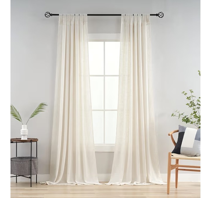 VOILYBIRD Linen Semi Sheer Curtains for Living Room 2 Panels Natural 52x84” New
