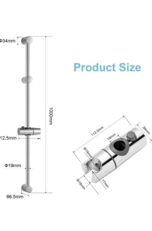 Shower Riser Rail, 100cm Wall-Mounted Adjustable Slider Bar